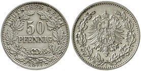 Reichskleinmünzen
50 Pfennig kleiner Adler
Silber 1875-1877
1877 C. gutes vorzüglich
