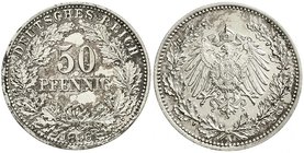 Reichskleinmünzen
50 Pfennig gr. Adler Eichenzweige Silb. 1896-1903
1896 A. vorzüglich/Stempelglanz, schöne Patina