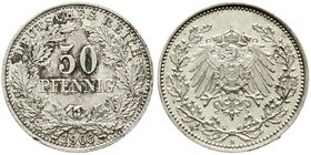 Reichskleinmünzen
50 Pfennig gr. Adler Eichenzweige Silb. 1896-1903
1903 A. vorzüglich/Stempelglanz, kl. Randfehler