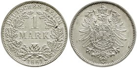 Reichskleinmünzen
1 Mark kleiner Adler
Silber 1873-1887
1881 A. vorzüglich/Stempelglanz