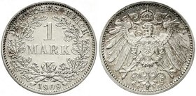 Reichskleinmünzen
1 Mark großer Adler
Silber 1891-1916
1909 E vorzüglich, kl. Kratzer, schöne Patina