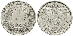 Reichskleinmünzen
1 Mark großer Adler
Silber 1891-1916
1909 J. vorzüglich, kl. Kratzer, selten