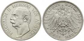 Reichssilbermünzen J. 19-178
Anhalt
Friedrich II., 1904-1918
3 Mark 1909 A. vorzüglich