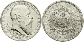 Reichssilbermünzen J. 19-178
Baden
Friedrich I., 1856-1907
5 Mark 1902. 50 jähriges Regierungsjubiläum.
vorzüglich/Stempelglanz