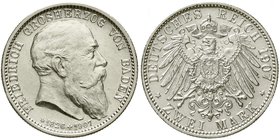 Reichssilbermünzen J. 19-178
Baden
Friedrich I., 1856-1907
2 Mark 1907. Auf seinen Tod.
fast Stempelglanz
