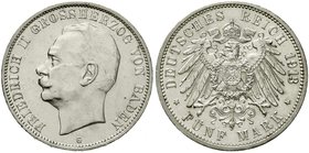 Reichssilbermünzen J. 19-178
Baden
Friedrich II., 1907-1918
5 Mark 1913 G. gutes vorzüglich