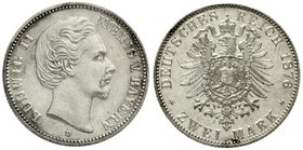 Reichssilbermünzen J. 19-178
Bayern
Ludwig II., 1864-1886
2 Mark 1876 D. Polierte Platte, nur min. berührt, selten