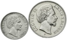 Reichssilbermünzen J. 19-178
Bayern
Ludwig II., 1864-1886
2 Stück: 2 Mark 1876 und 5 Mark 1874.
sehr schön und sehr schön/vorzüglich