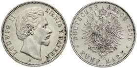 Reichssilbermünzen J. 19-178
Bayern
Ludwig II., 1864-1886
5 Mark 1875 D. gutes sehr schön