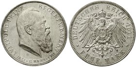Reichssilbermünzen J. 19-178
Bayern
Luitpold 1911-1912
5 Mark 1911 D. Zum 90 jähr. Geb.
vorzüglich/Stempelglanz