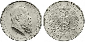 Reichssilbermünzen J. 19-178
Bayern
Luitpold 1911-1912
5 Mark 1911 D. Zum 90 jähr. Geb.
vorzüglich, kl. Randfehler