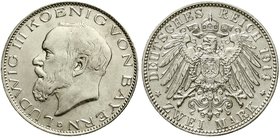 Reichssilbermünzen J. 19-178
Bayern
Ludwig III., 1913-1918
2 Mark 1914 D. vorzüglich/Stempelglanz