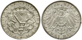 Reichssilbermünzen J. 19-178
Bremen
2 Mark 1904 J. Stempelglanz, min. Randunebenheit