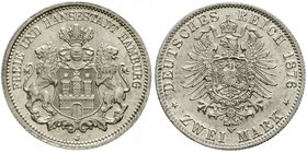 Reichssilbermünzen J. 19-178
Hamburg
2 Mark 1876 J. fast Stempelglanz, Prachtexemplar