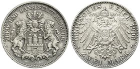 Reichssilbermünzen J. 19-178
Hamburg
2 Mark 1906 J. fast Stempelglanz, Prachtexemplar