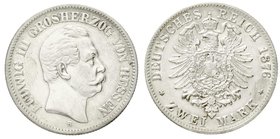 Reichssilbermünzen J. 19-178
Hessen
Ludwig III., 1848-1877
2 Mark 1876 H. vorzüglich/Stempelglanz, min. berieben, sehr selten in dieser Erhaltung