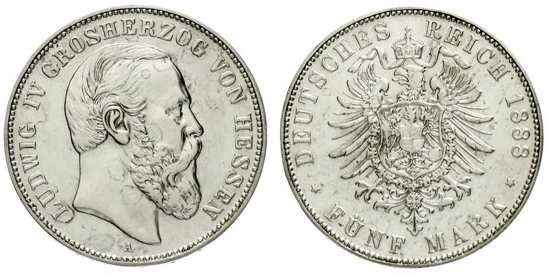 Reichssilbermünzen J. 19-178
Hessen
Ludwig IV., 1877-1892
5 Mark 1888 A. fast...