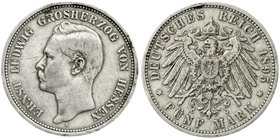 Reichssilbermünzen J. 19-178
Hessen
Ernst Ludwig, 1892-1918
5 Mark 1895 A. sehr schön, Kratzer, Randfehler