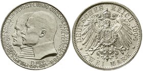 Reichssilbermünzen J. 19-178
Hessen
Ernst Ludwig, 1892-1918
2 Mark 1904. Zum 400. Geburtstag.
fast Stempelglanz