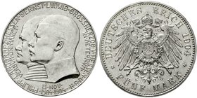Reichssilbermünzen J. 19-178
Hessen
Ernst Ludwig, 1892-1918
5 Mark 1904. Zum 400. Geburtstag.
fast Stempelglanz