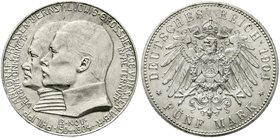 Reichssilbermünzen J. 19-178
Hessen
Ernst Ludwig, 1892-1918
5 Mark 1904. Zum 400. Geburtstag.
vorzüglich/Stempelglanz