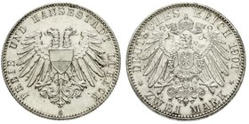 Reichssilbermünzen J. 19-178
Lübeck
2 Mark 1901 A. Stempelglanz, min. Randfehler