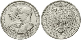 Reichssilbermünzen J. 19-178
Mecklenburg-Schwerin
Friedrich Franz IV., 1897-1918
3 Mark 1915 A. 100 Jahrfeier.
vorzüglich/Stempelglanz