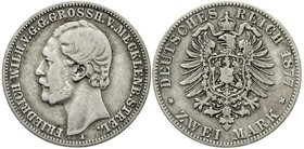 Reichssilbermünzen J. 19-178
Mecklenburg-Strelitz
Friedrich Wilhelm, 1860-1904
2 Mark 1877 A. fast sehr schön