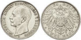 Reichssilbermünzen J. 19-178
Oldenburg
Friedrich August, 1900-1918
2 Mark 1900 A. fast vorzüglich, etwas berieben