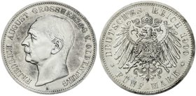 Reichssilbermünzen J. 19-178
Oldenburg
Friedrich August, 1900-1918
5 Mark 1900 A. Polierte Platte, etwas berieben, leichte Patina, selten