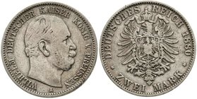 Reichssilbermünzen J. 19-178
Preußen
Wilhelm I., 1861-1888
2 Mark 1880 A. fast sehr schön