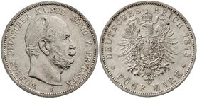 Reichssilbermünzen J. 19-178
Preußen
Wilhelm I., 1861-1888
5 Mark 1875 B. fast vorzüglich