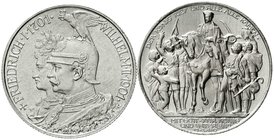 Reichssilbermünzen J. 19-178
Preußen
Wilhelm II., 1888-1918
2 X 2 Mark: 1901 200 Jahrfeier und 1913 Befreiungskampf. beide fast Stempelglanz, Prach...