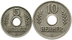 Kolonien und Nebengebiete
Deutsch Ostafrika
2 Stück: 5 Heller 1914 J, 10 Heller 1909 J.
beide sehr schön