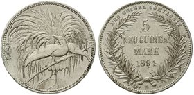Kolonien und Nebengebiete
Deutsch-Neuguinea, Neuguinea Compagnie
5 Neuguinea-Mark 1894 A, Paradiesvogel.
schön/sehr schön, Broschierspur und Randfe...