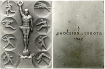 Kolonien und Nebengebiete
Protektorat Böhmen und Mähren
Rechteckige, versilberte Bronzeplakette 1942 von Karel Otahal. 2. Preis für Leichtathletik d...