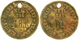 Notmünzen/Wertmarken
Kreuznach
Messing-Essensmarke der US-Army, 8. Infanterie-Division "Pathfinder". Eingeschlagen "183". 37 mm.
sehr schön, Schläg...