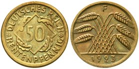 Weimarer Republik
Kursmünzen, 50 Rentenpfennig, messingfarben 1923-1924
1923 F. vorzüglich