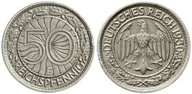 Weimarer Republik
Kursmünzen, 50 Reichspfennig, Nickel 1927-1938
1930 F. sehr schön, kl. Randfehler