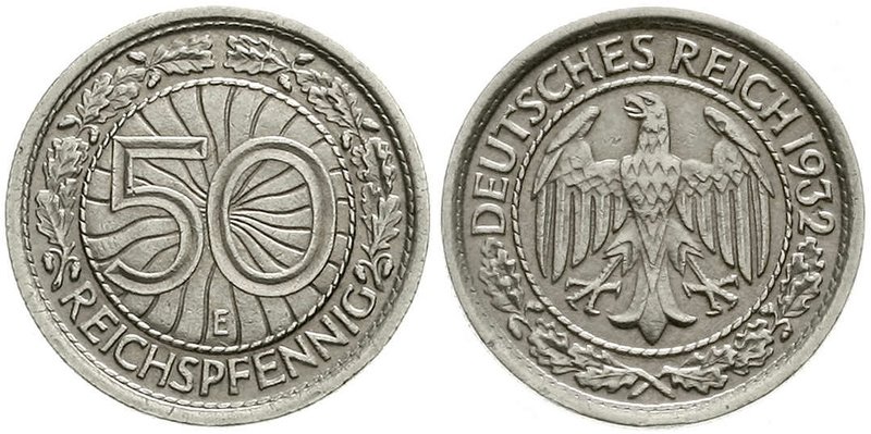 Weimarer Republik
Kursmünzen, 50 Reichspfennig, Nickel 1927-1938
1932 E. sehr ...