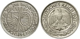 Weimarer Republik
Kursmünzen, 50 Reichspfennig, Nickel 1927-1938
1937 J. gutes vorzüglich, selten