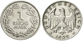 Weimarer Republik
Kursmünzen, 1 Reichsmark, Silber 1925-1927
1927 A. sehr schön, selten