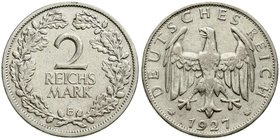 Weimarer Republik
Kursmünzen, 2 Reichsmark, Silber 1925-1931
1927 E. sehr schön, selten