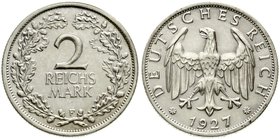 Weimarer Republik
Kursmünzen, 2 Reichsmark, Silber 1925-1931
1927 F. gutes sehr schön