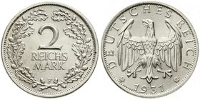 Weimarer Republik
Kursmünzen, 2 Reichsmark, Silber 1925-1931
1931 F. fast Stempelglanz