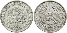 Weimarer Republik
Kursmünzen, 5 Reichsmark Eichbaum Silber 1927-1933
1927 A. fast vorzüglich