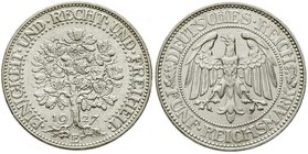 Weimarer Republik
Kursmünzen, 5 Reichsmark Eichbaum Silber 1927-1933
1927 E. vorzüglich, kl. Kratzer