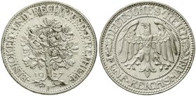 Weimarer Republik
Kursmünzen, 5 Reichsmark Eichbaum Silber 1927-1933
1927 F. vorzüglich/Stempelglanz