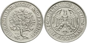 Weimarer Republik
Kursmünzen, 5 Reichsmark Eichbaum Silber 1927-1933
1928 F. vorzüglich/Stempelglanz