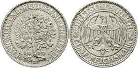Weimarer Republik
Kursmünzen, 5 Reichsmark Eichbaum Silber 1927-1933
1929 A. gutes vorzüglich